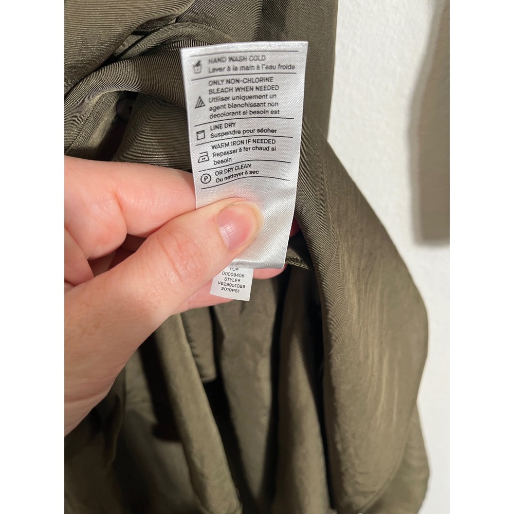 VINCE Olive Green Tie Front Utility Long Sleeve Shirt Dress - Picture 11 of 12